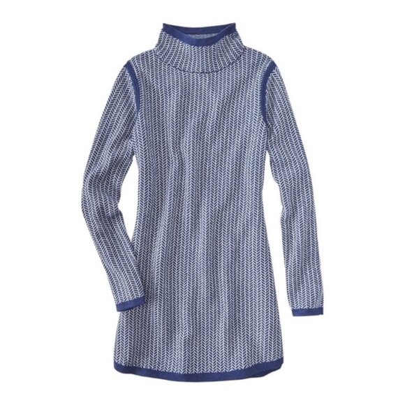 Title Nine Barra Tunic Sweater Herringbone Print Blue Sz Small Merino Wool Blend - Picture 1 of 8